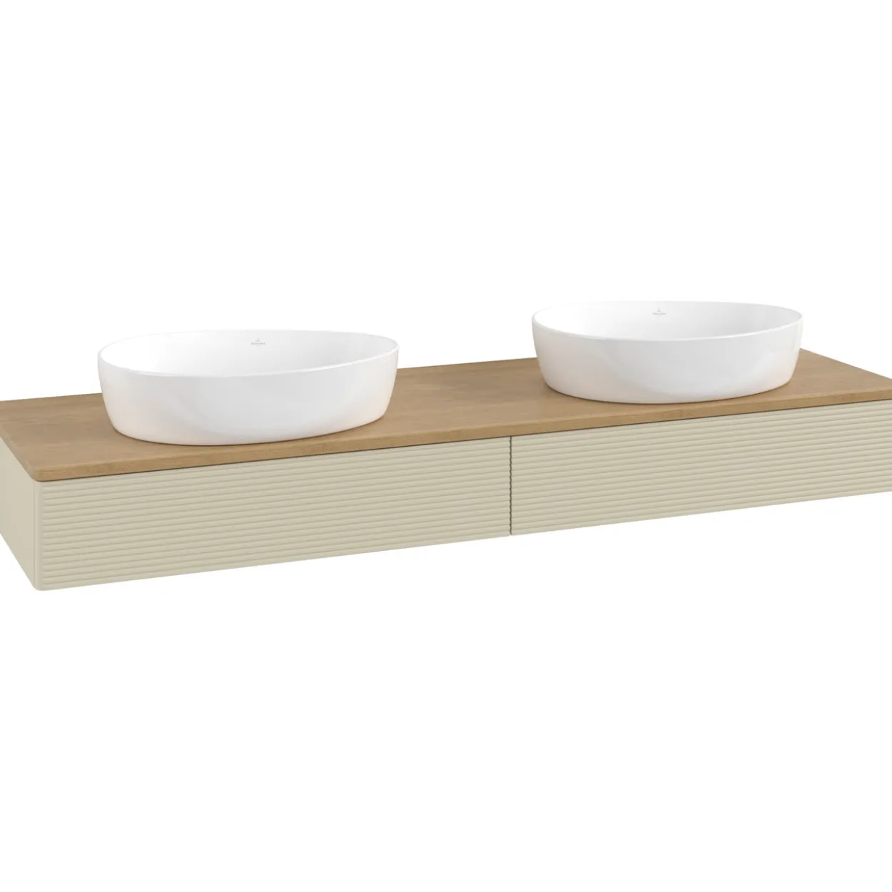 V&b antao servantskap 2 skuffer rillet 1600x190x500 for 2 serv. u/kranhull silkegrå/eik
