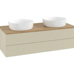 V&b antao servantskap 2 skuffer rillet 1200x360x500 for 2 serv. u/kranhull silkegrå/eik