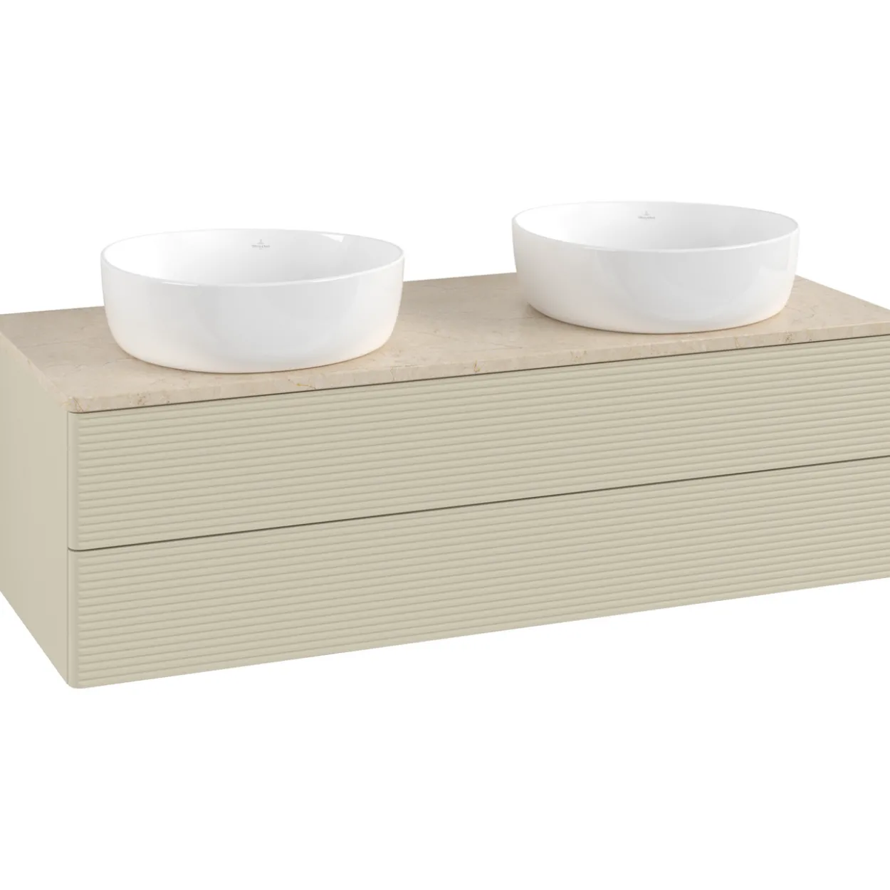 V&b antao servantskap 2 skuffer rillet 1200x360x500 for 2 serv. u/kranhull silkegrå/créme