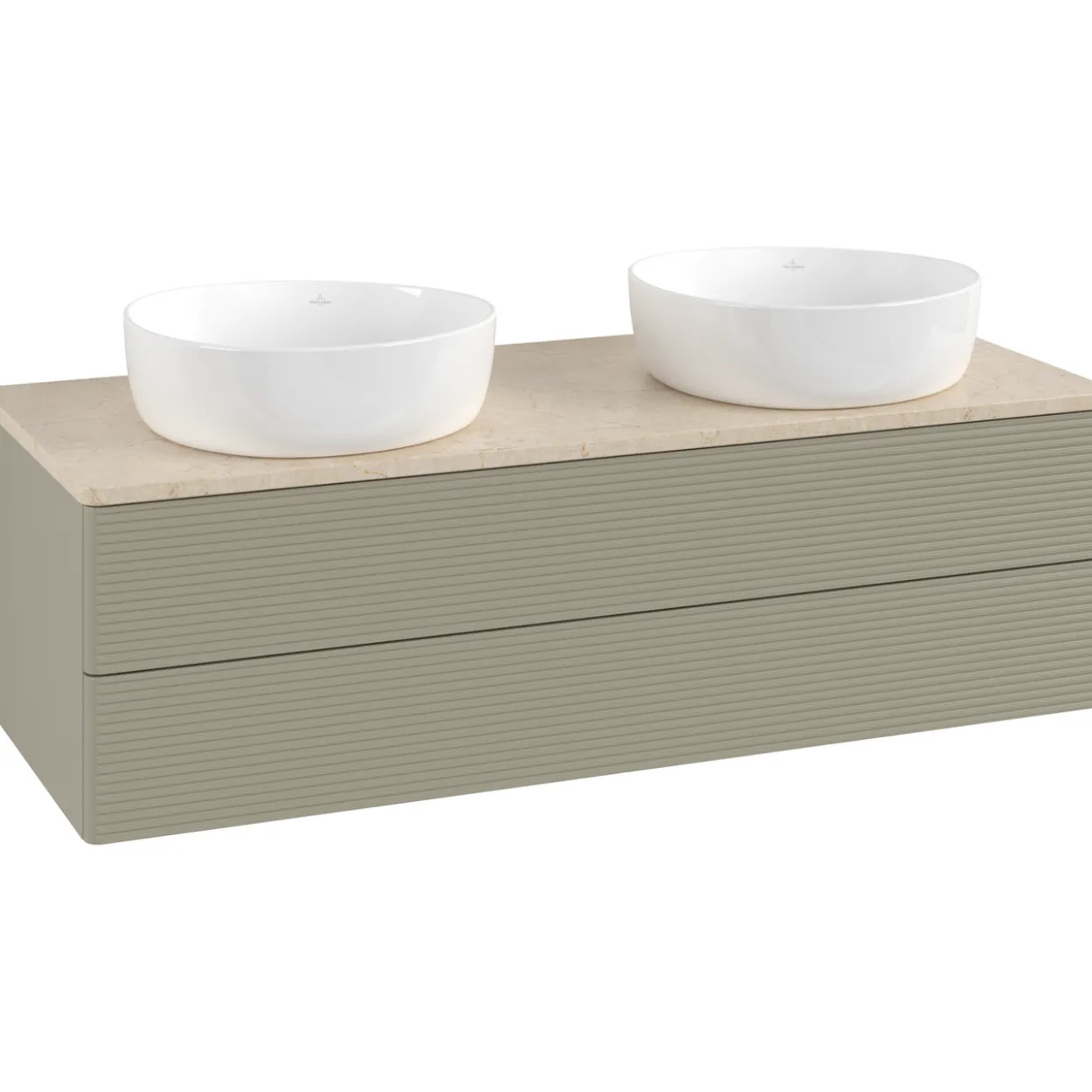 V&b antao servantskap 2 skuffer rillet 1200x360x500 for 2 serv. u/kranhull stengrå/créme