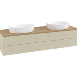 V&b antao servantskap 4 skuffer rillet 1600x360x500 for 2 serv. u/kranhull silkegrå/eik
