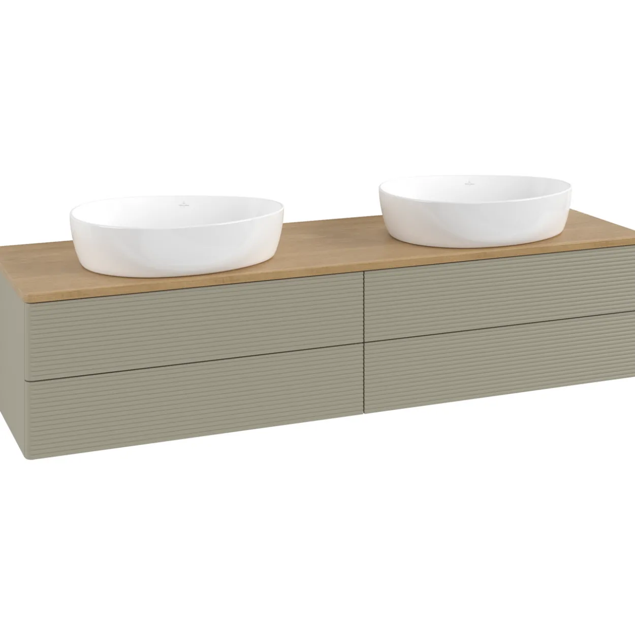V&b antao servantskap 4 skuffer rillet 1600x360x500 for 2 serv. u/kranhull stengrå/eik