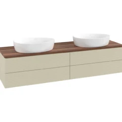 V&b antao servantskap 4 skuffer rillet 1600x360x500 for 2 serv. u/kranhull silkegrå/valnøtt