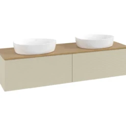 V&b antao servantskap 2 skuffer rillet 1600x360x500 for 2 serv. u/kranhull silkegrå/eik