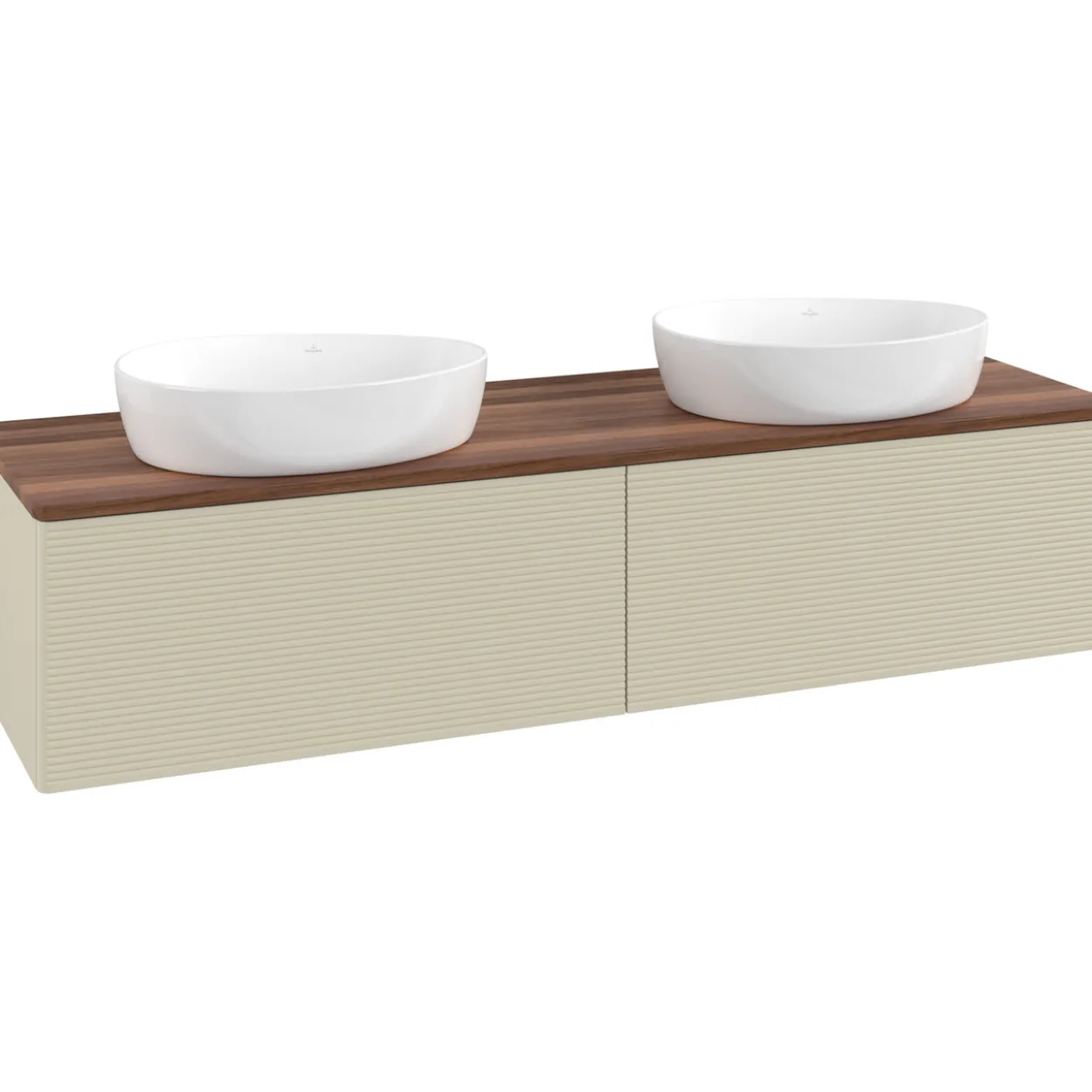 V&b antao servantskap 2 skuffer rillet 1600x360x500 for 2 serv. u/kranhull silkegrå/valnøtt