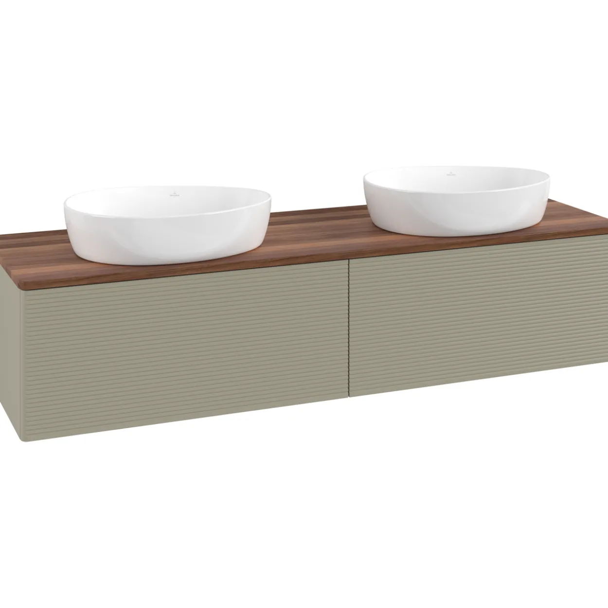 V&b antao servantskap 2 skuffer rillet 1600x360x500 for 2 serv. u/kranhull stengrå/valnøtt