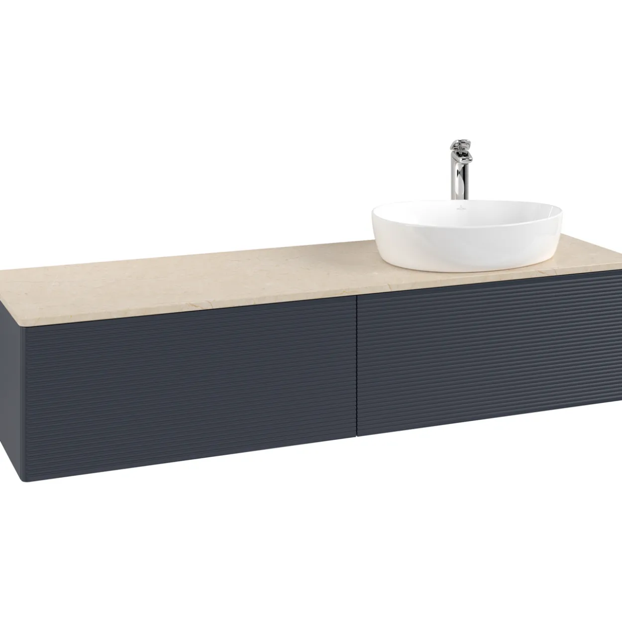 V&b antao servantskap 2 skuffer rillet 1600x360x500 høyre m/kranhull blå/créme