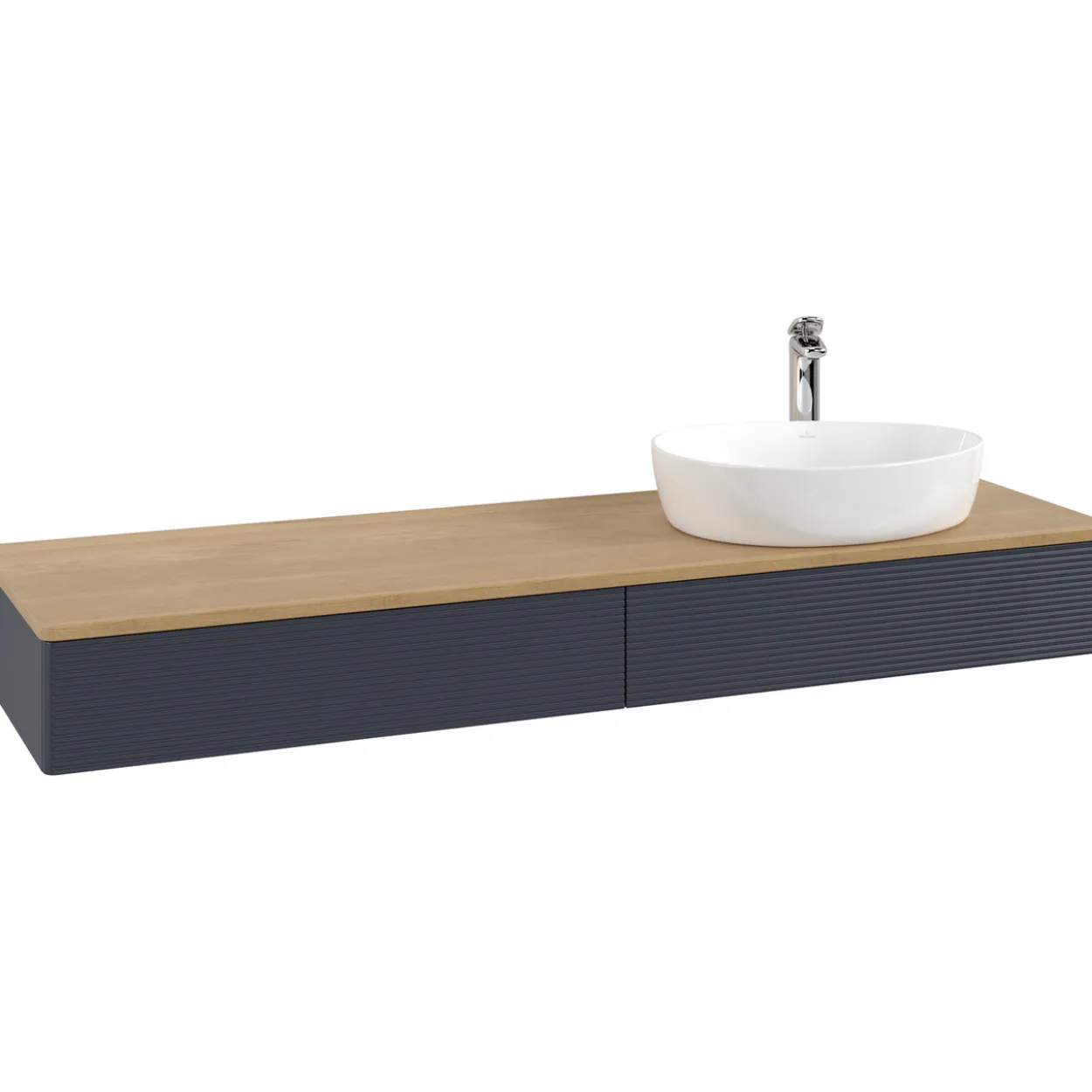 V&b antao servantskap 2 skuffer rillet 1600x190x500 høyre m/kranhull blå/eik