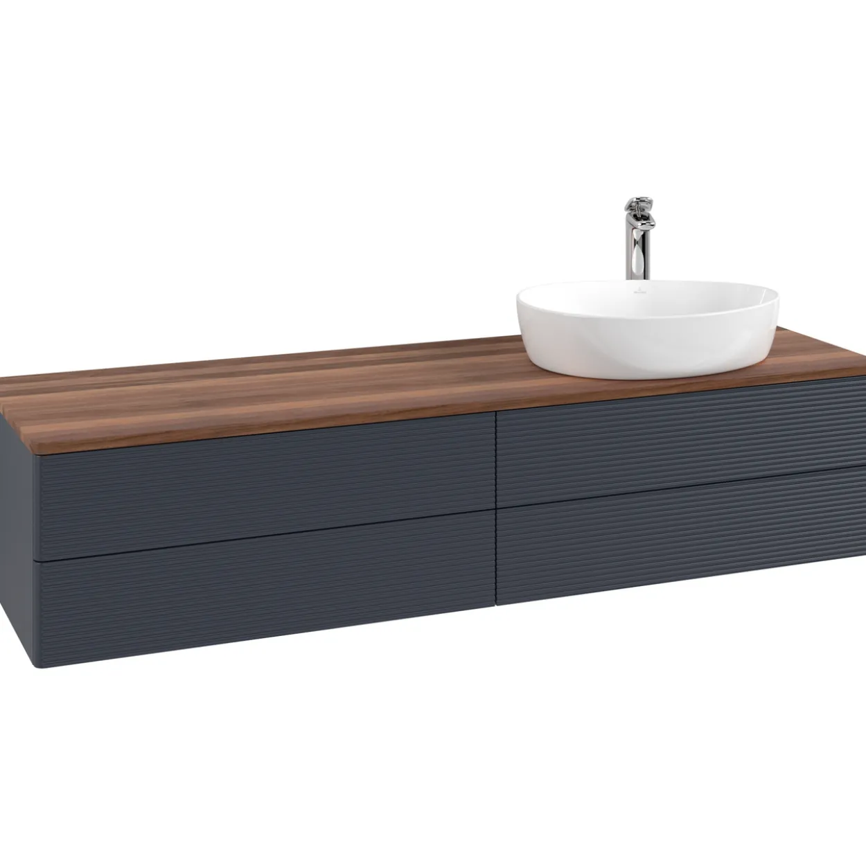 V&b antao servantskap 4 skuffer rillet 1600x360x500 høyre m/kranhull blå/valnøtt
