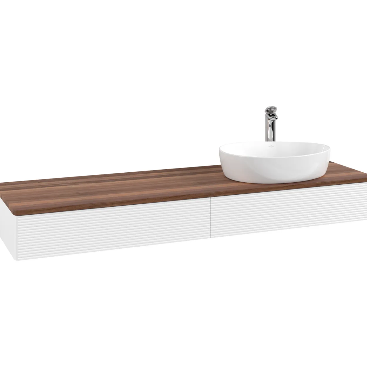 V&b antao servantskap 2 skuffer rillet 1600x190x500 høyre m/kranhull matt hvit/valnøtt