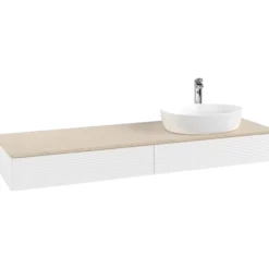 V&b antao servantskap 2 skuffer rillet 1600x190x500 høyre m/kranhull matt hvit/créme