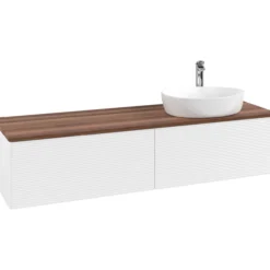 V&b antao servantskap 2 skuffer rillet 1600x360x500 høyre m/kranhull matt hvit/valnøtt
