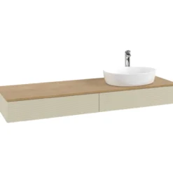 V&b antao servantskap 2 skuffer rillet 1600x190x500 høyre m/kranhull silkegrå/eik