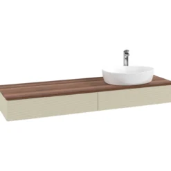 V&b antao servantskap 2 skuffer rillet 1600x190x500 høyre m/kranhull silkegrå/valnøtt