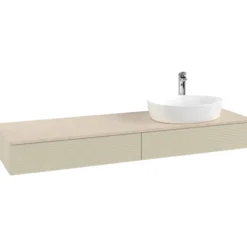 V&b antao servantskap 2 skuffer rillet 1600x190x500 høyre m/kranhull silkegrå/créme