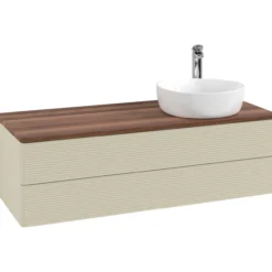 V&b antao servantskap 2 skuffer rillet 1200x360x500 høyre m/kranhull silkegrå/valnøtt