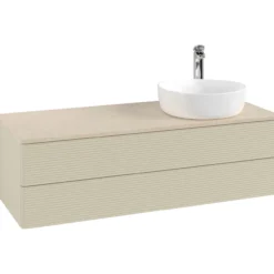 V&b antao servantskap 2 skuffer rillet 1200x360x500 høyre m/kranhull silkegrå/créme