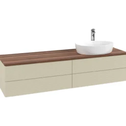 V&b antao servantskap 4 skuffer rillet 1600x360x500 høyre m/kranhull silkegrå/valnøtt