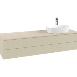V&b antao servantskap 4 skuffer rillet 1600x360x500 høyre m/kranhull silkegrå/créme