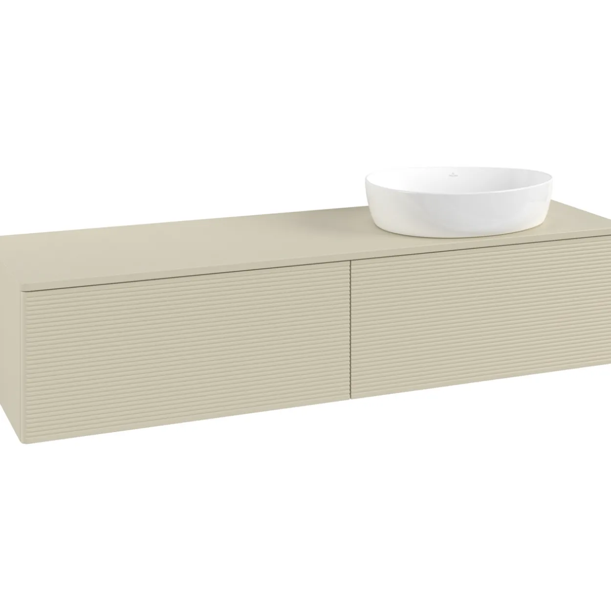 V&b antao servantskap 2 skuffer rillet 1600x360x500 høyre m/kranhull silkegrå