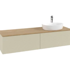 V&b antao servantskap 2 skuffer rillet 1600x360x500 høyre m/kranhull silkegrå/eik