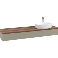 V&b antao servantskap 2 skuffer rillet 1600x190x500 høyre m/kranhull stengrå/valnøtt