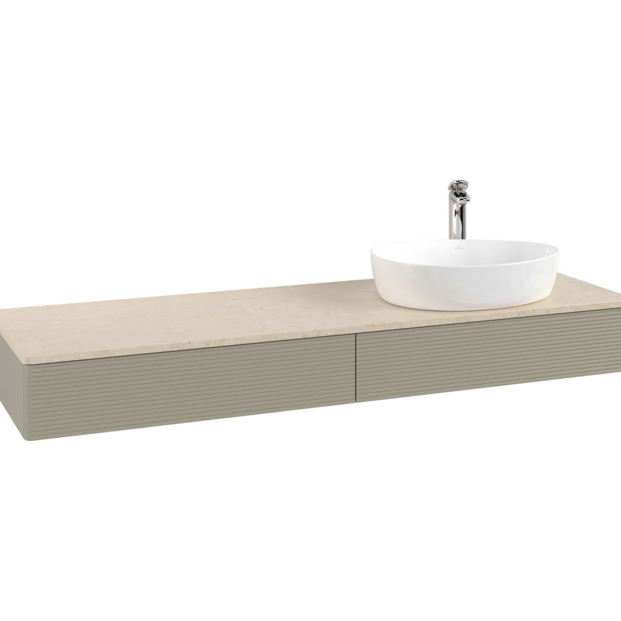 V&b antao servantskap 2 skuffer rillet 1600x190x500 høyre m/kranhull stengrå/créme