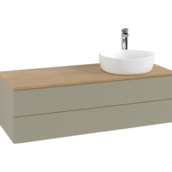 V&b antao servantskap 2 skuffer rillet 1200x360x500 høyre m/kranhull stengrå/eik