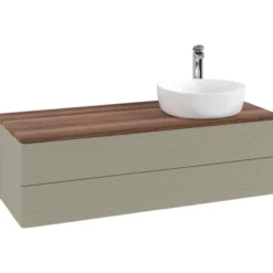 V&b antao servantskap 2 skuffer rillet 1200x360x500 høyre m/kranhull stengrå/valnøtt