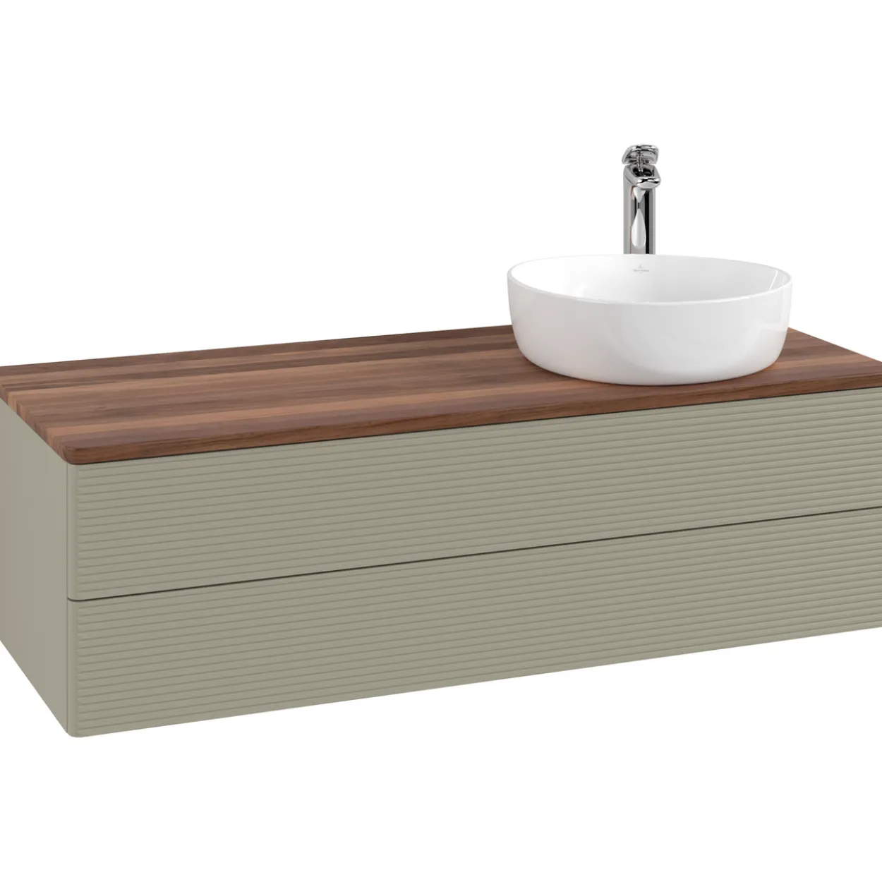 V&b antao servantskap 2 skuffer rillet 1200x360x500 høyre m/kranhull stengrå/valnøtt