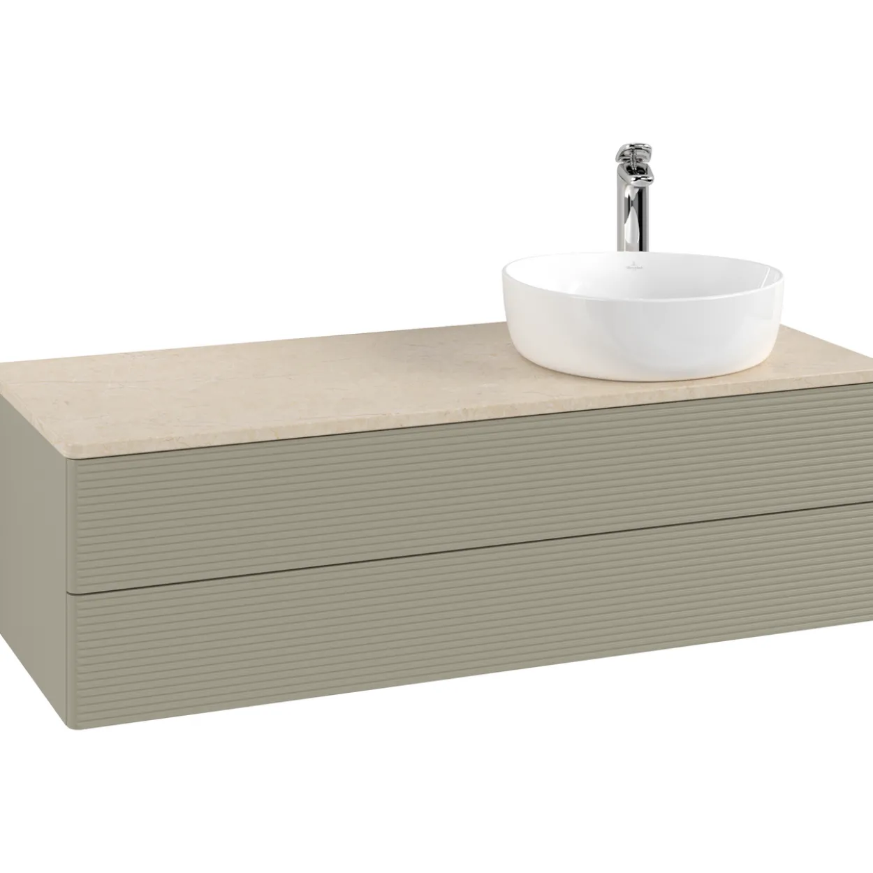 V&b antao servantskap 2 skuffer rillet 1200x360x500 høyre m/kranhull stengrå/créme