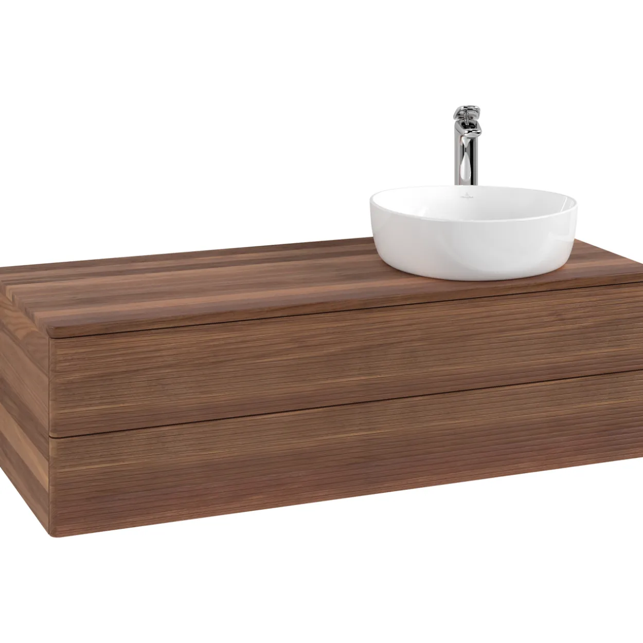 V&b antao servantskap 2 skuffer rillet 1200x360x500 høyre m/kranhull valnøtt/valnøtt