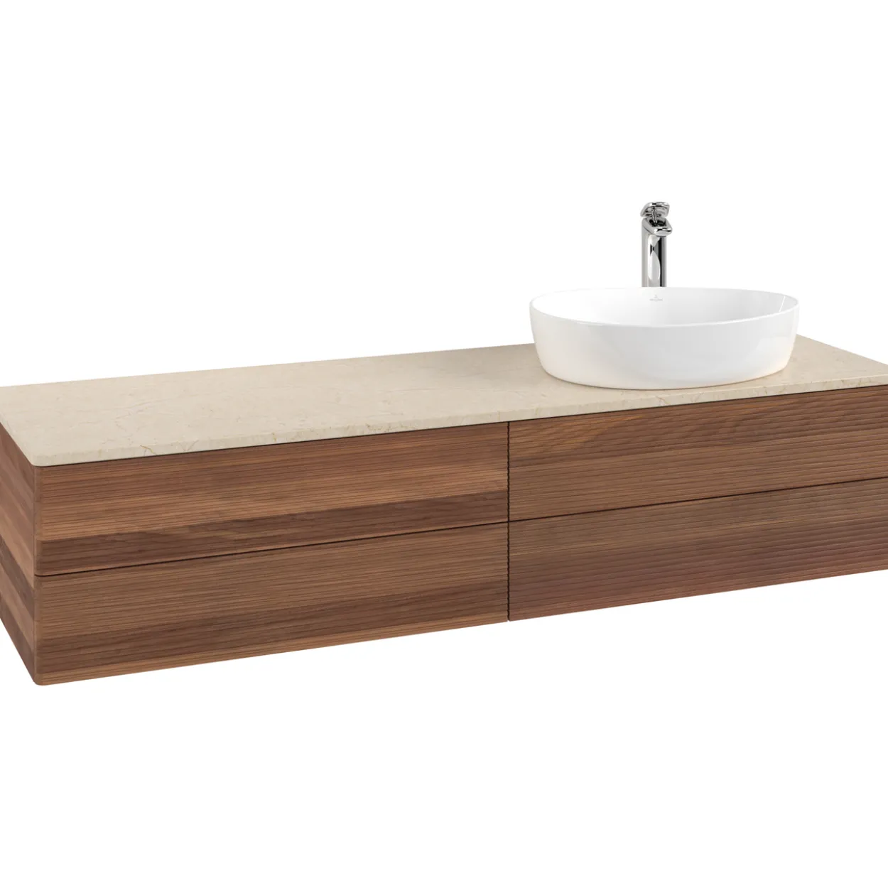 V&b antao servantskap 4 skuffer rillet 1600x360x500 høyre m/kranhull valnøtt/créme