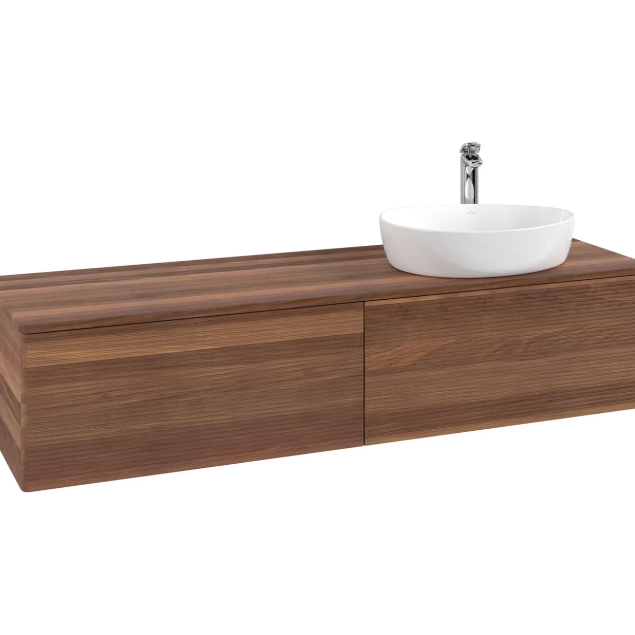 V&b antao servantskap 2 skuffer rillet 1600x360x500 høyre m/kranhull valnøtt/valnøtt