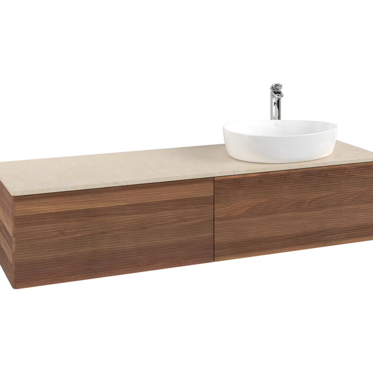 V&b antao servantskap 2 skuffer rillet 1600x360x500 høyre m/kranhull valnøtt/créme