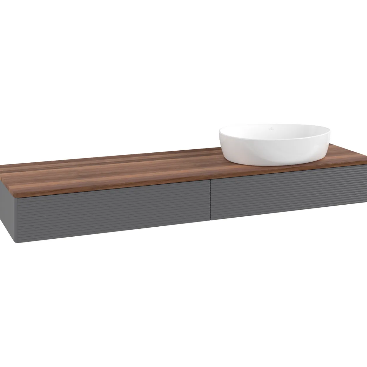 V&b antao servantskap 2 skuffer rillet 1600x190x500 høyre u/kranhull antrasitt/valnøtt