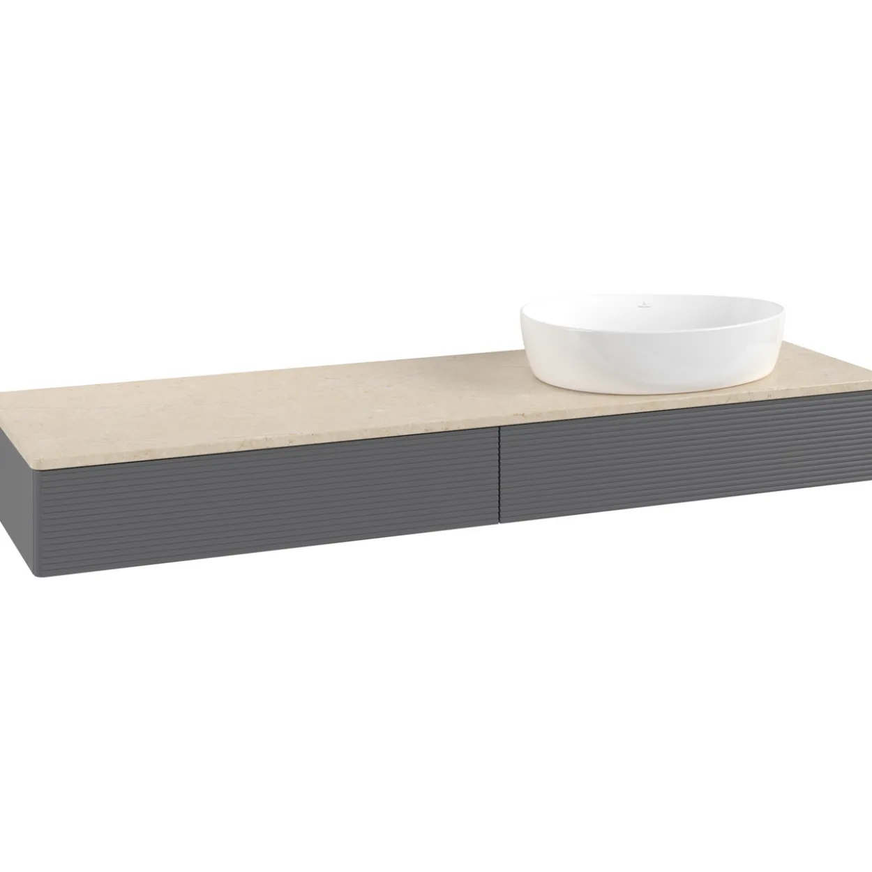 V&b antao servantskap 2 skuffer rillet 1600x190x500 høyre u/kranhull antrasitt/créme