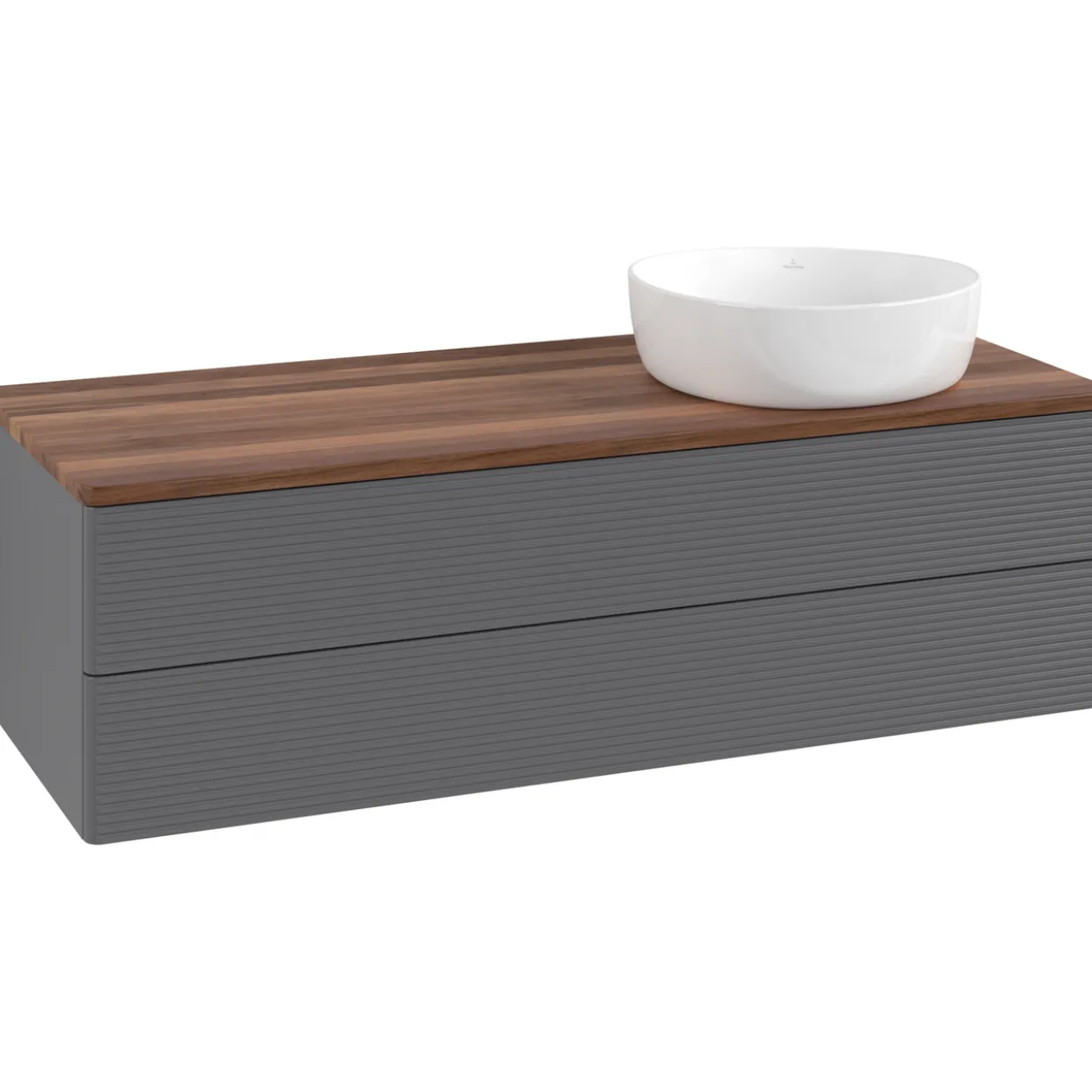 V&b antao servantskap 2 skuffer rillet 1200x360x500 høyre u/kranhull antrasitt/valnøtt