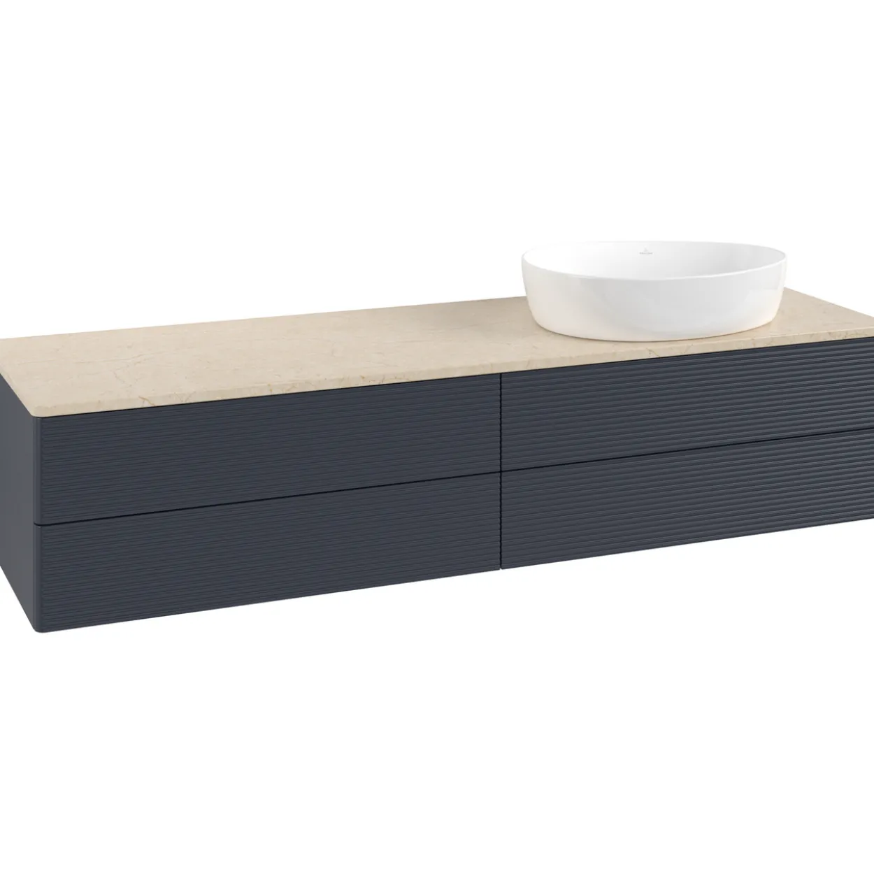 V&b antao servantskap 4 skuffer rillet 1600x360x500 høyre u/kranhull blå/créme