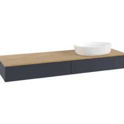 V&b antao servantskap 2 skuffer rillet 1600x190x500 høyre u/kranhull blå/eik