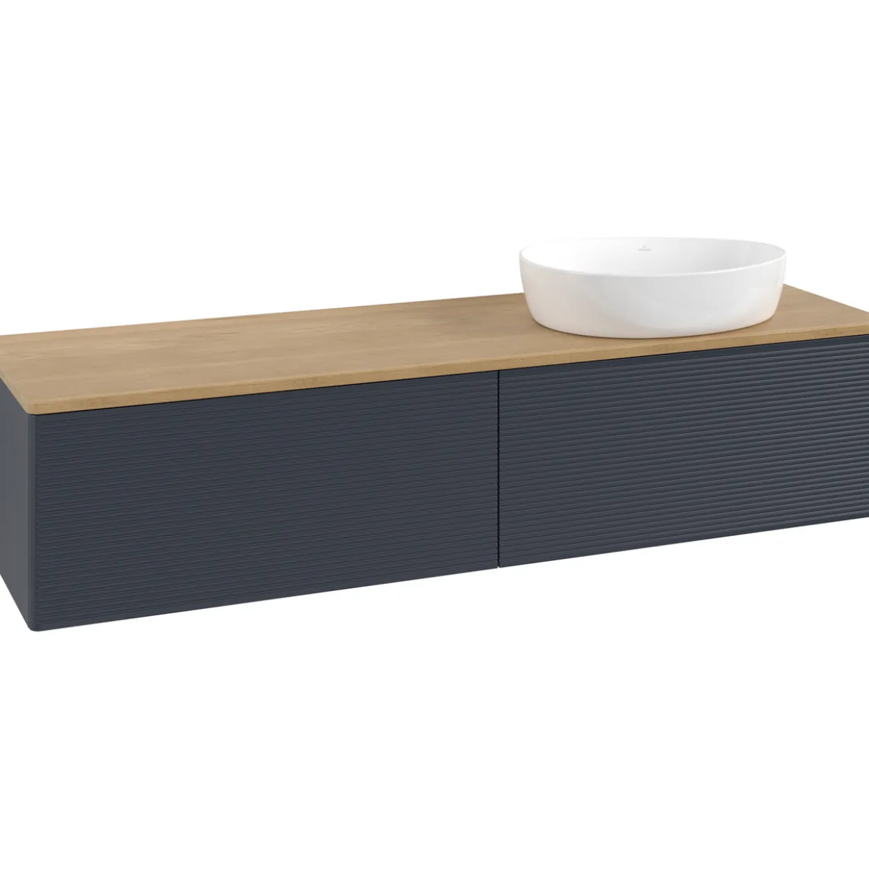 V&b antao servantskap 2 skuffer rillet 1600x360x500 høyre u/kranhull blå/eik