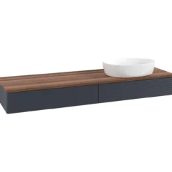V&b antao servantskap 2 skuffer rillet 1600x190x500 høyre u/kranhull blå/valnøtt