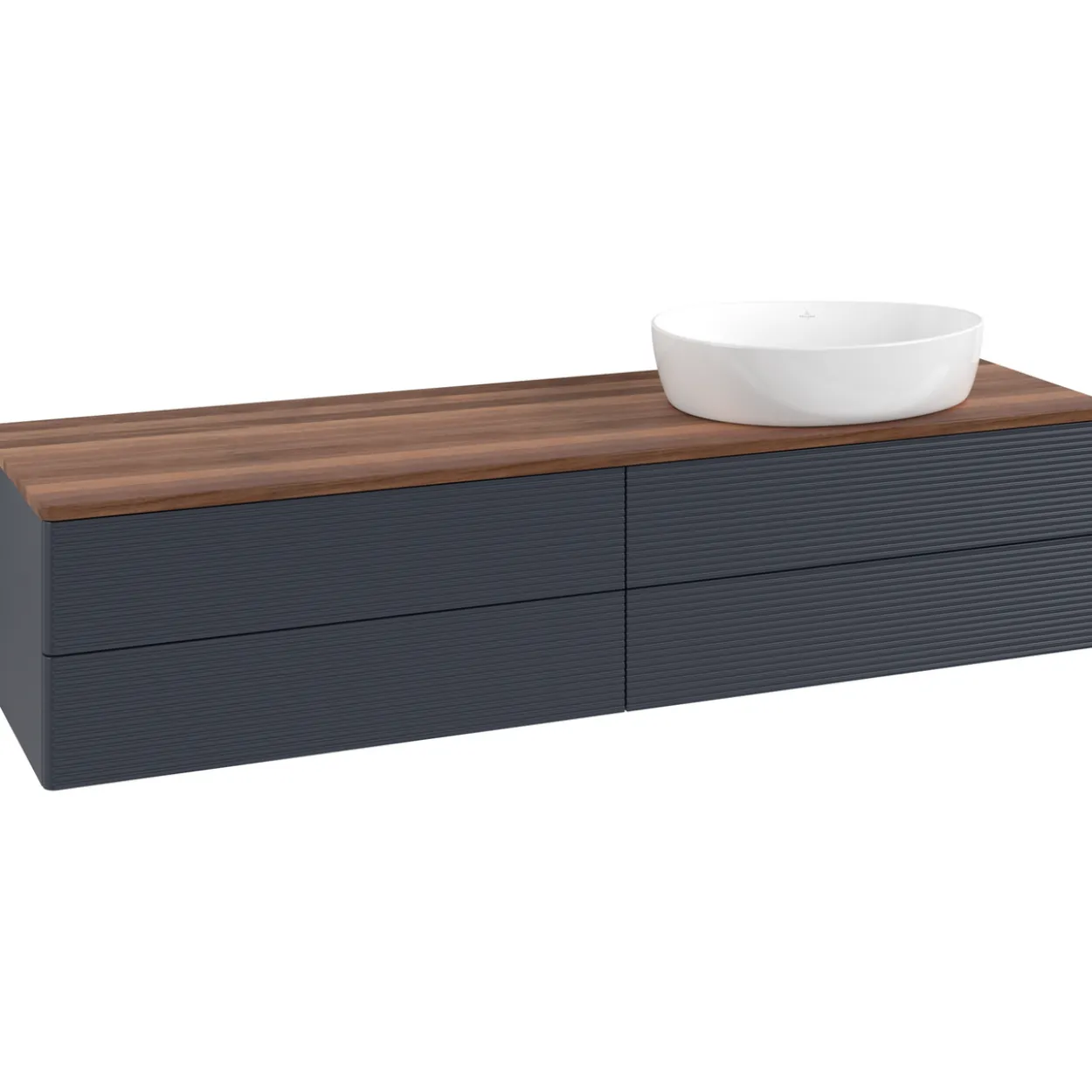 V&b antao servantskap 4 skuffer rillet 1600x360x500 høyre u/kranhull blå/valnøtt