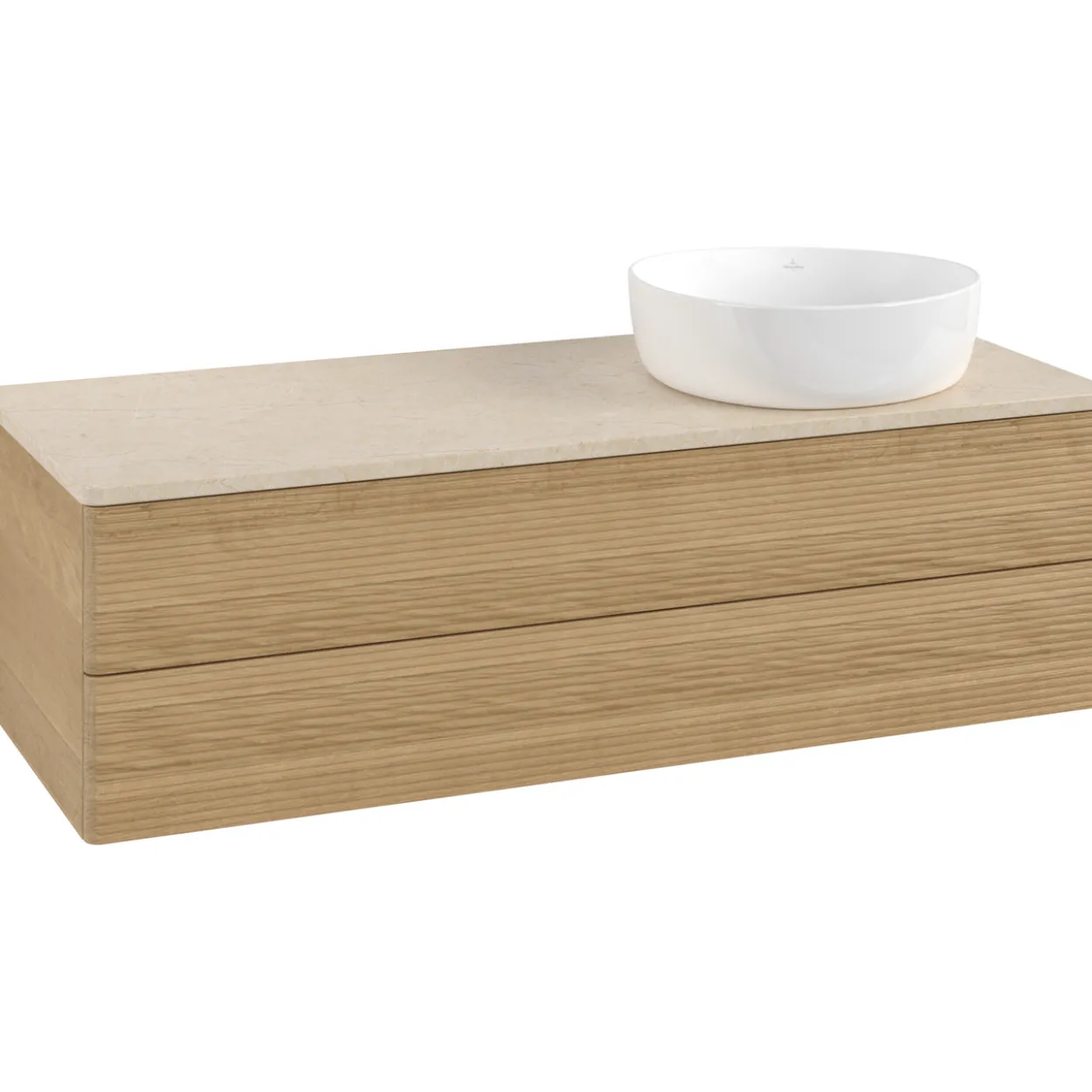 V&b antao servantskap 2 skuffer rillet 1200x360x500 høyre u/kranhull eik/créme