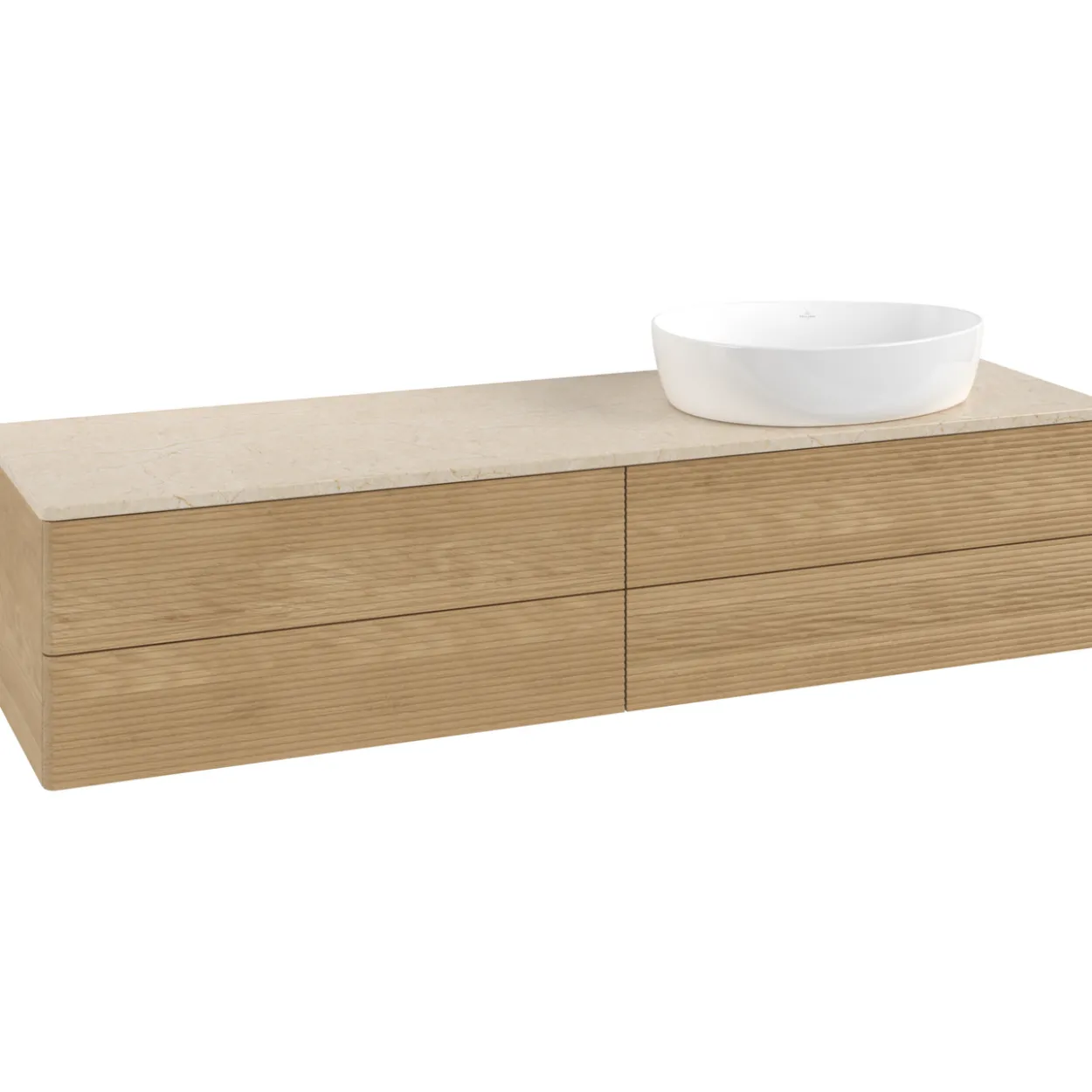 V&b antao servantskap 4 skuffer rillet 1600x360x500 høyre u/kranhull eik/créme