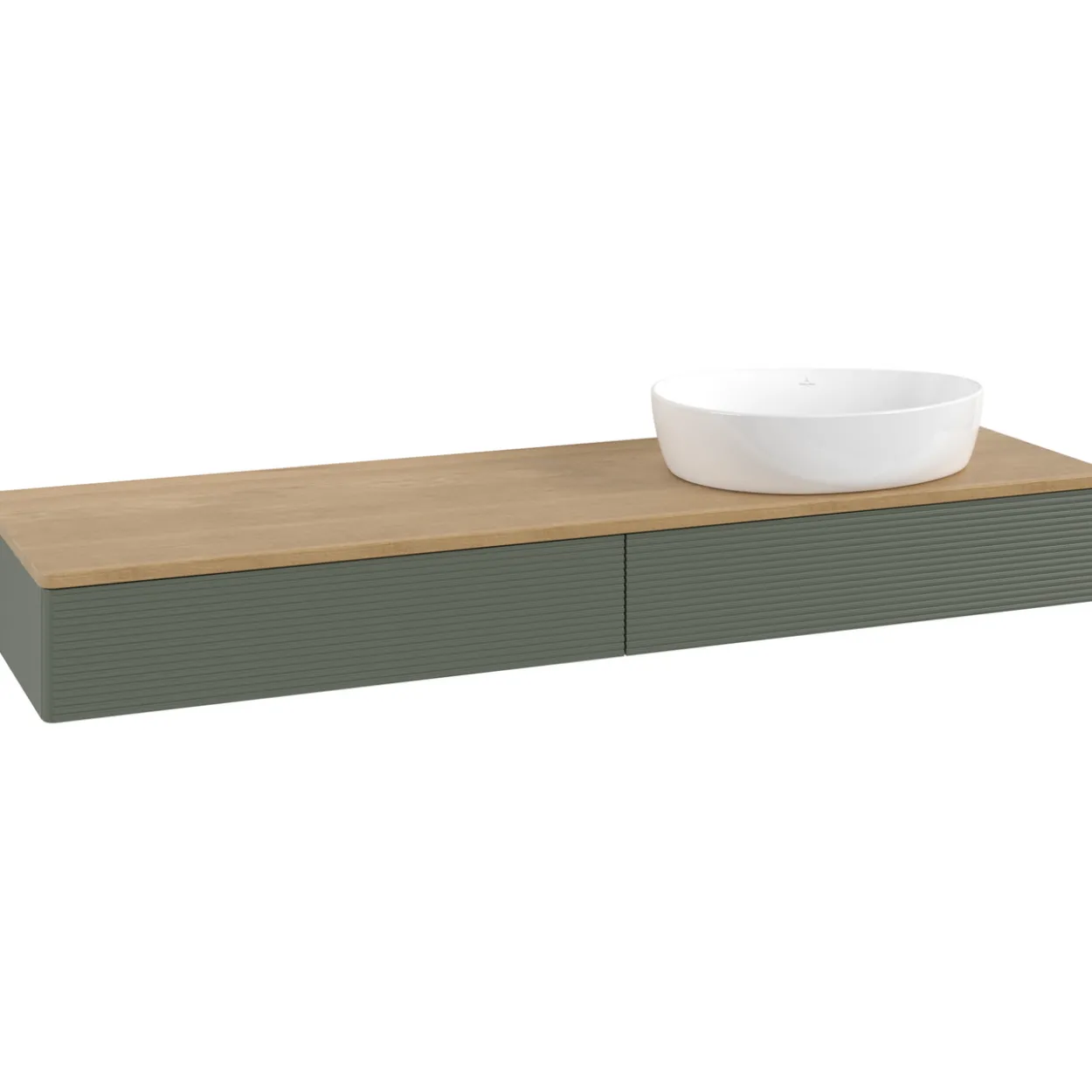 V&b antao servantskap 2 skuffer rillet 1600x190x500 høyre u/kranhull grønn/eik