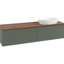 V&b antao servantskap 2 skuffer rillet 1600x360x500 høyre u/kranhull grønn/valnøtt