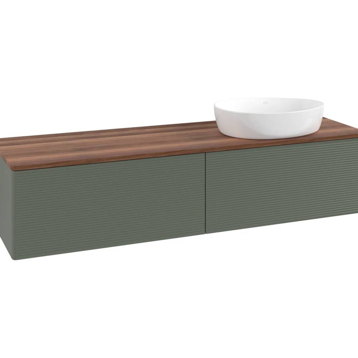 V&b antao servantskap 2 skuffer rillet 1600x360x500 høyre u/kranhull grønn/valnøtt