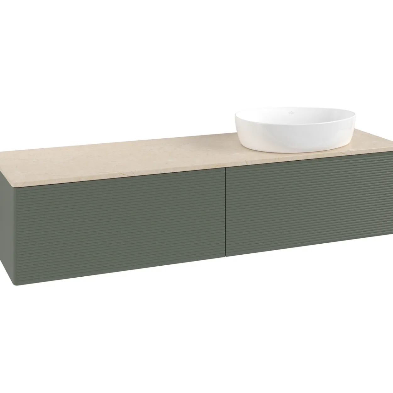 V&b antao servantskap 2 skuffer rillet 1600x360x500 høyre u/kranhull grønn/créme