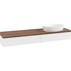 V&b antao servantskap 2 skuffer rillet 1600x190x500 høyre u/kranhull matt hvit/valnøtt